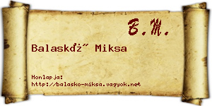 Balaskó Miksa névjegykártya